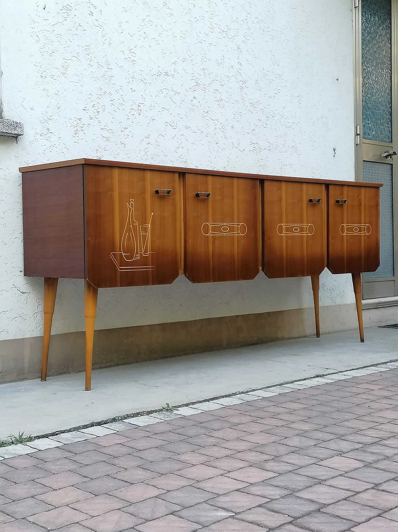 Wood sideboard with inlays, 1950s 4