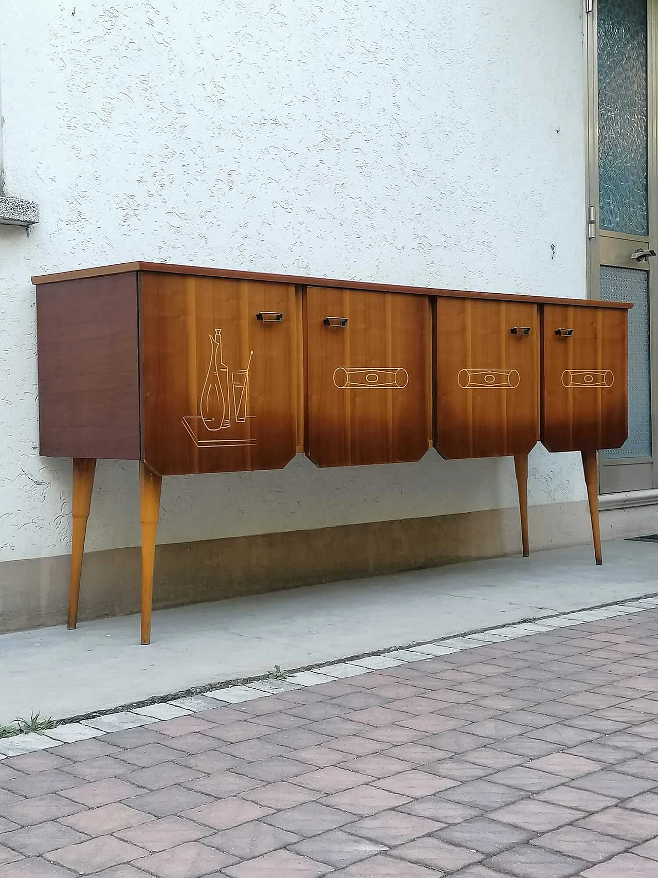 Credenza in legno con intarsi, anni '50 4