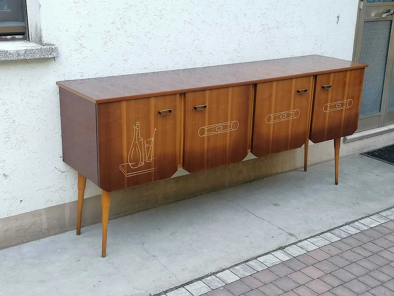 Wood sideboard with inlays, 1950s 8