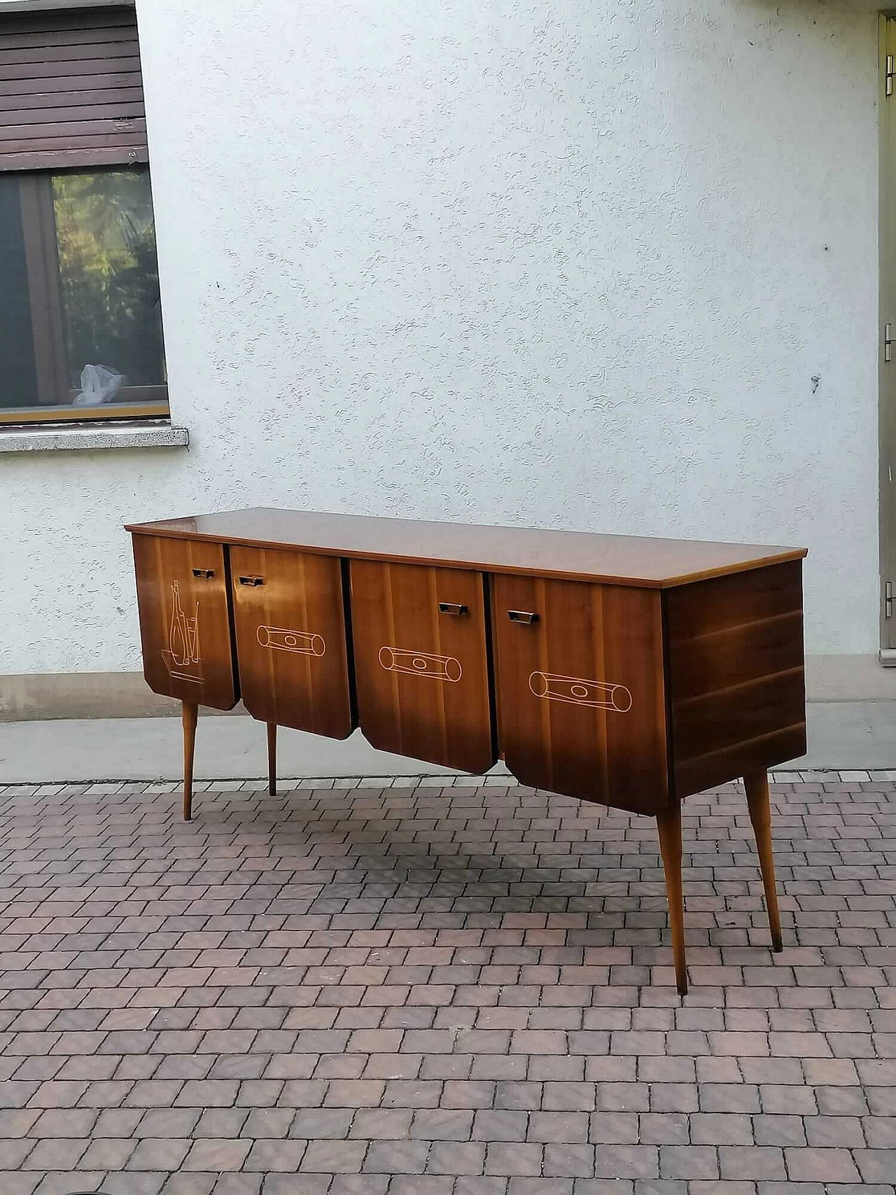 Credenza in legno con intarsi, anni '50 9