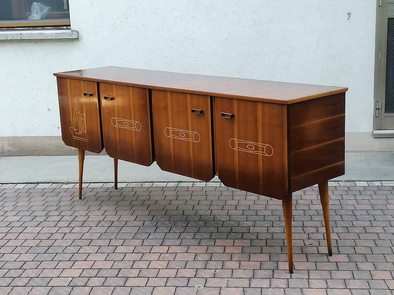 Wood sideboard with inlays, 1950s 11