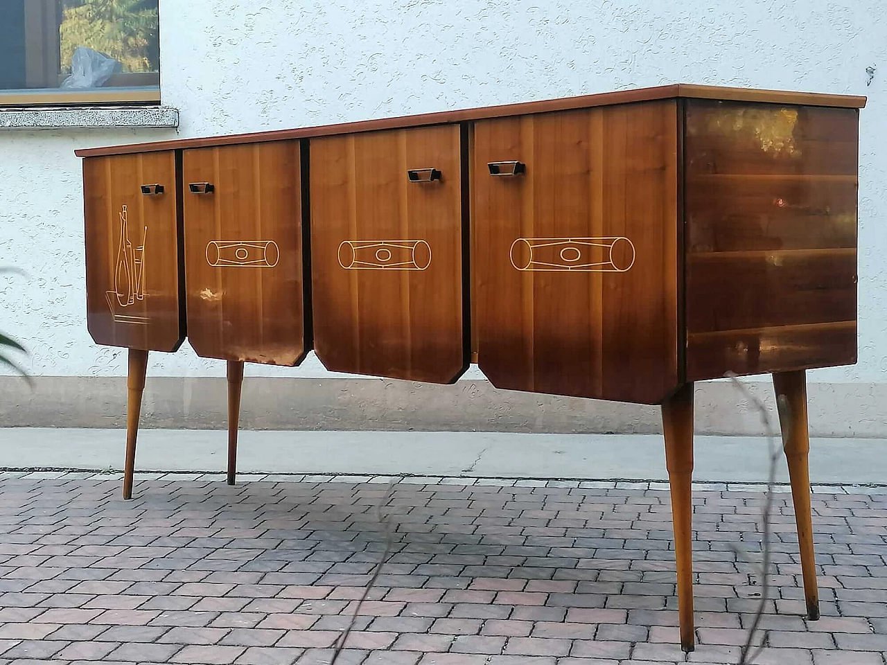 Credenza in legno con intarsi, anni '50 12