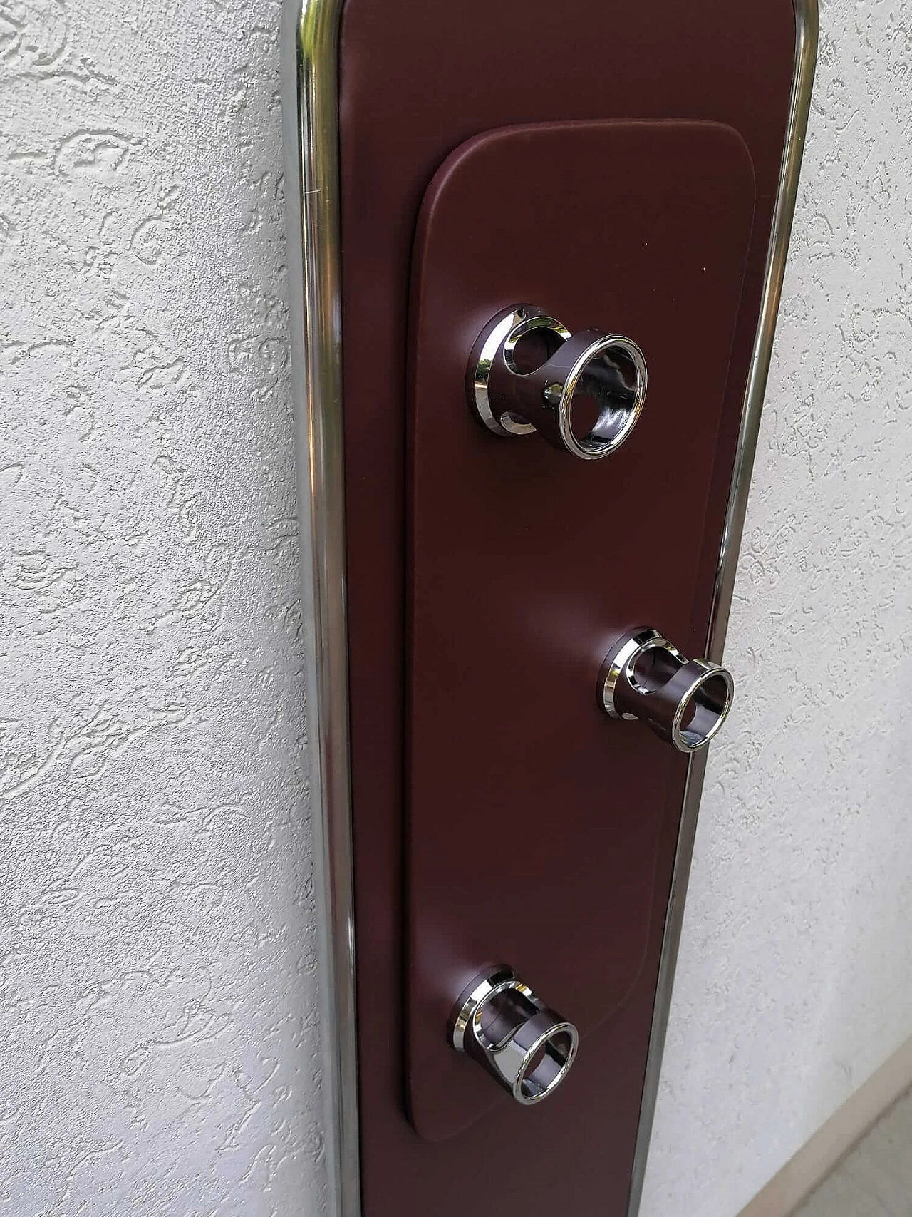 Space Age wood, leatherette and metal floor coat rack, 1970s 5