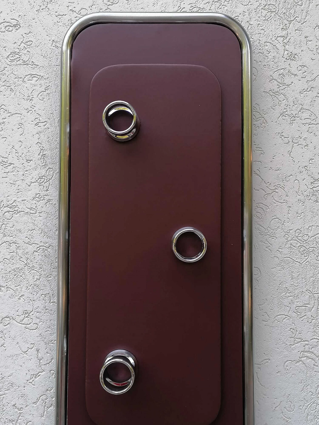 Space Age wood, leatherette and metal floor coat rack, 1970s 8