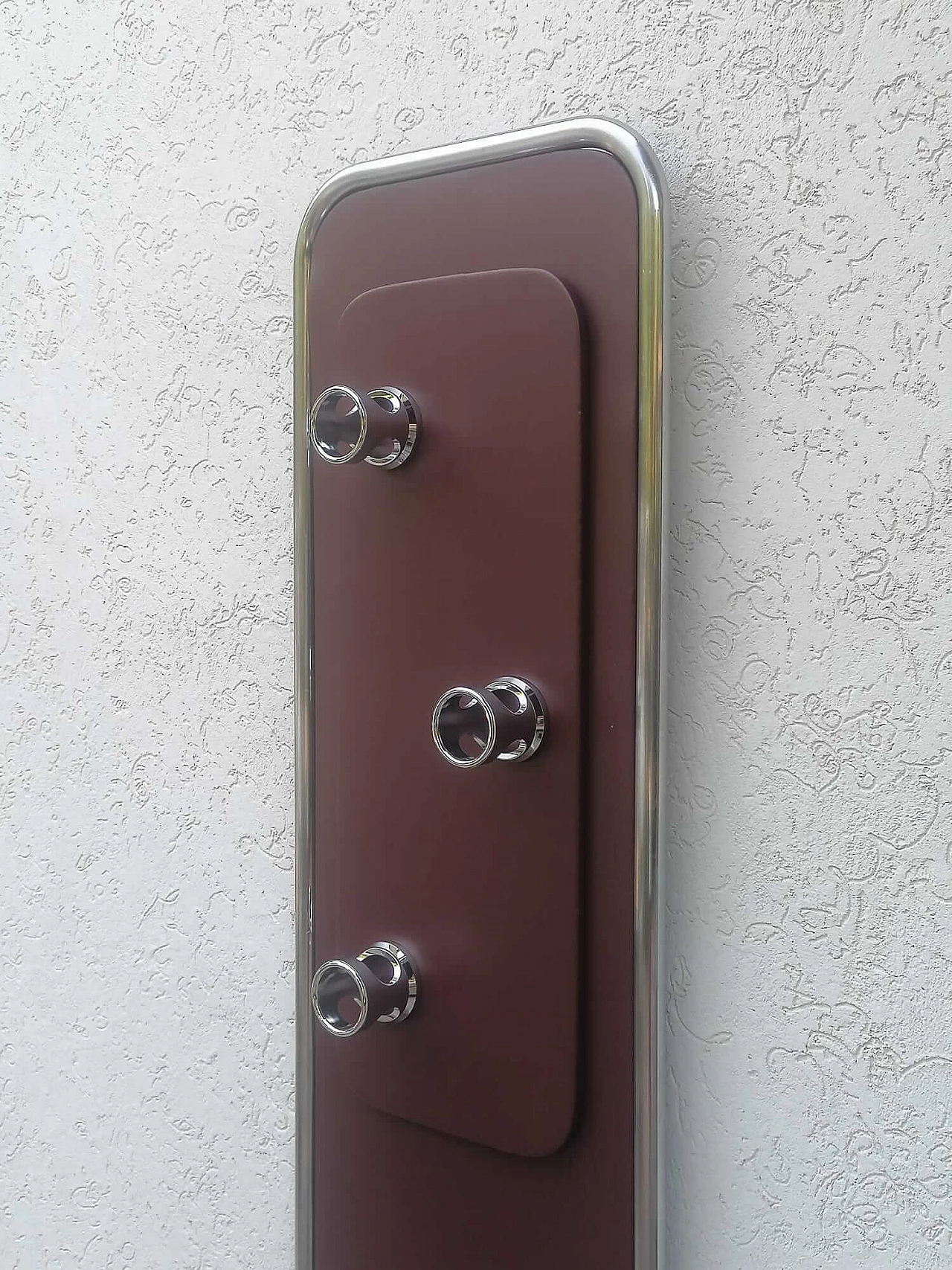 Space Age wood, leatherette and metal floor coat rack, 1970s 10