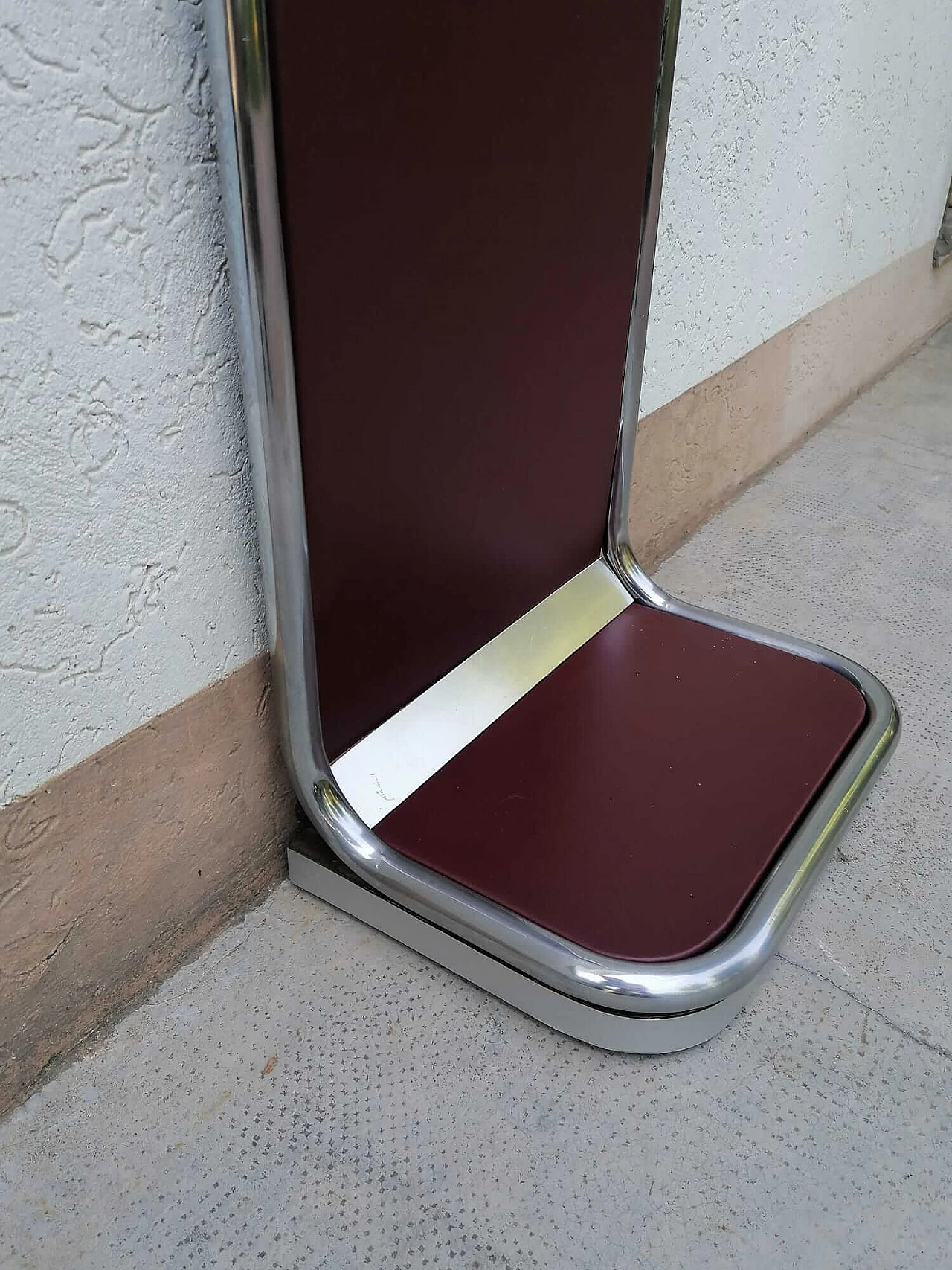 Space Age wood, leatherette and metal floor coat rack, 1970s 12