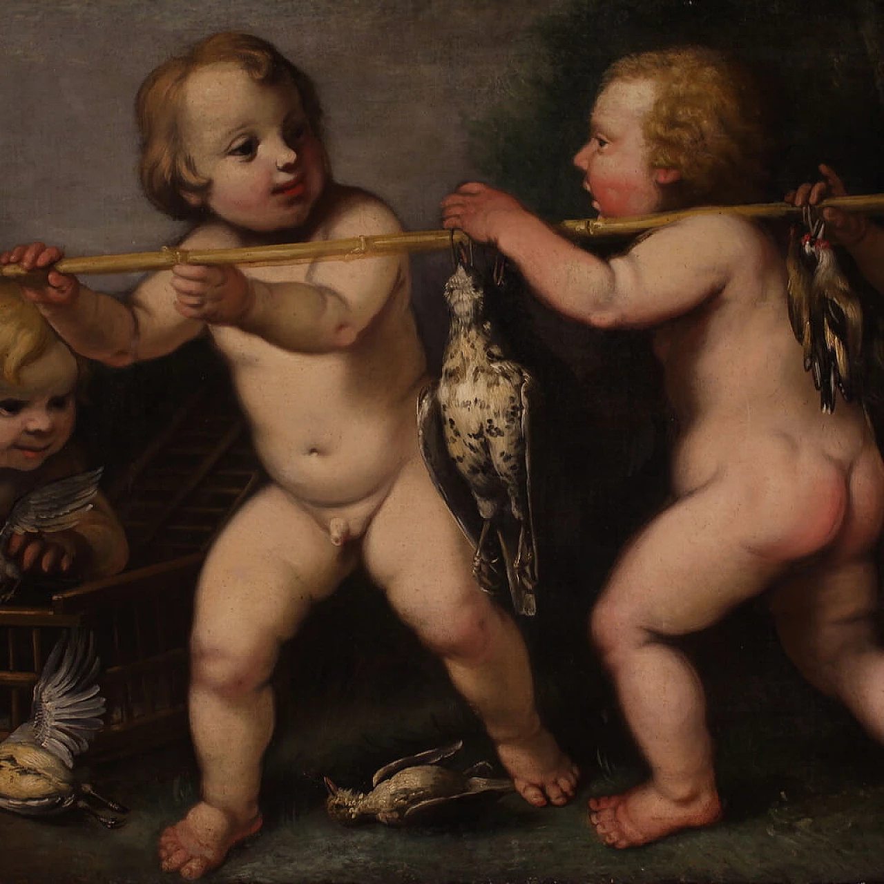 Playing putti with game, oil painting on canvas, second half of the 17th century 1