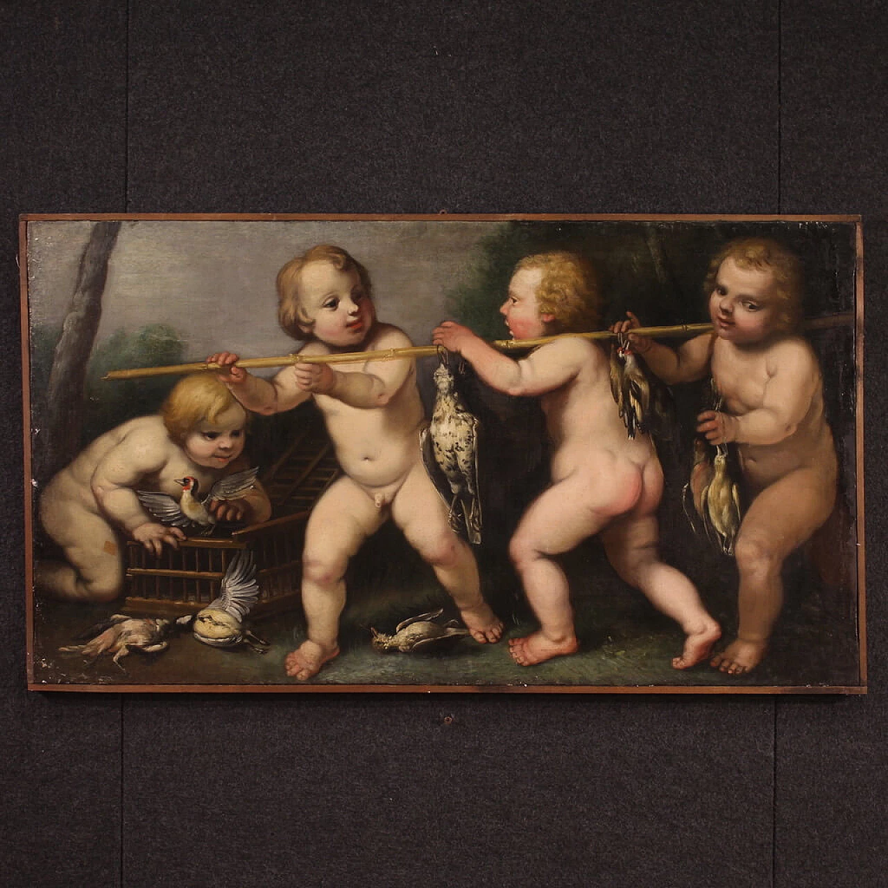 Playing putti with game, oil painting on canvas, second half of the 17th century 2