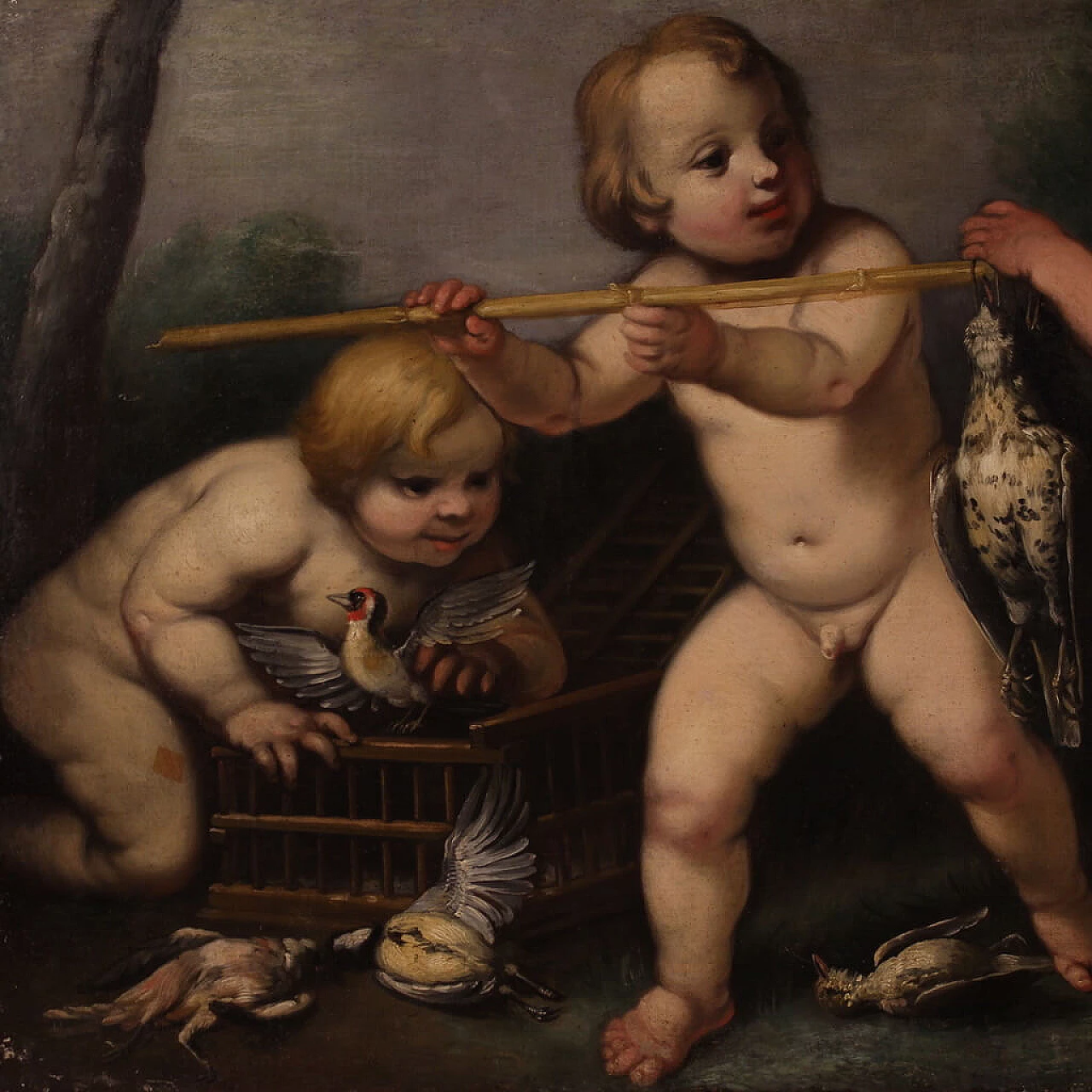 Playing putti with game, oil painting on canvas, second half of the 17th century 4