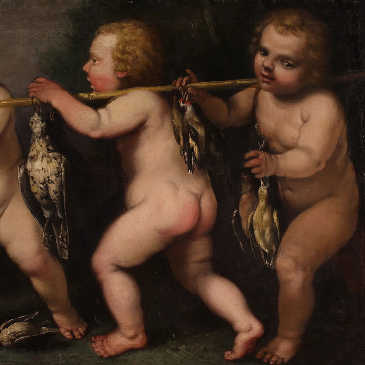 Playing putti with game, oil painting on canvas, second half of the 17th century 5