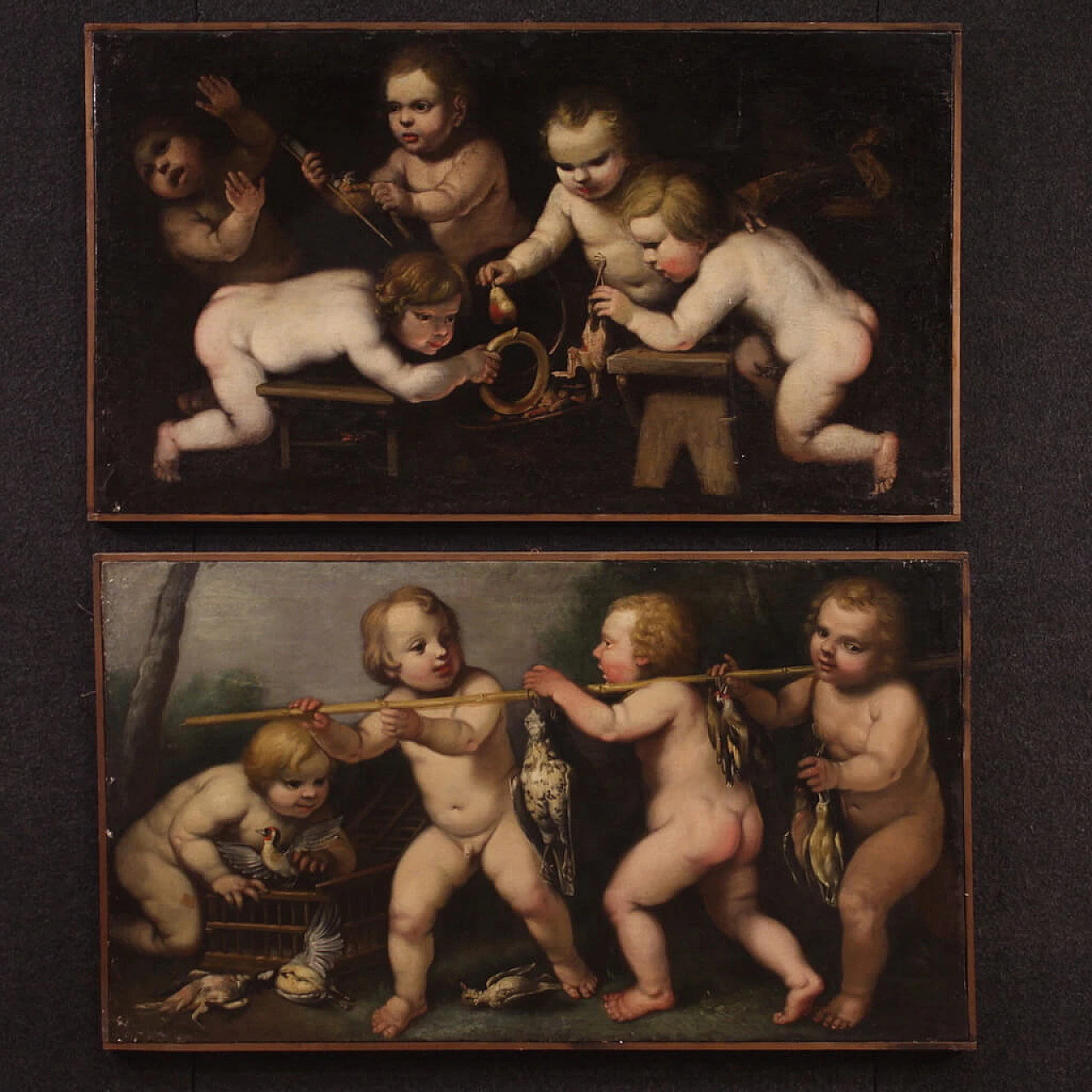 Playing putti with game, oil painting on canvas, second half of the 17th century 8