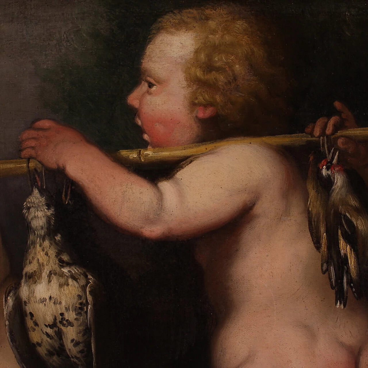 Playing putti with game, oil painting on canvas, second half of the 17th century 15