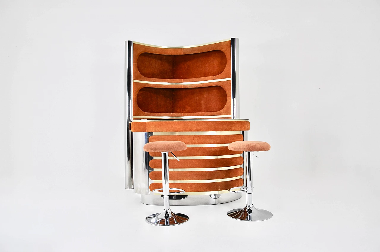 Bar cabinet with pair of stools by Willy Rizzo, 1970s 1