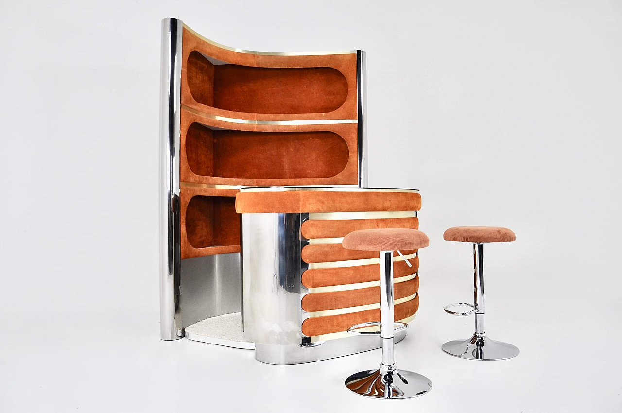 Bar cabinet with pair of stools by Willy Rizzo, 1970s 2