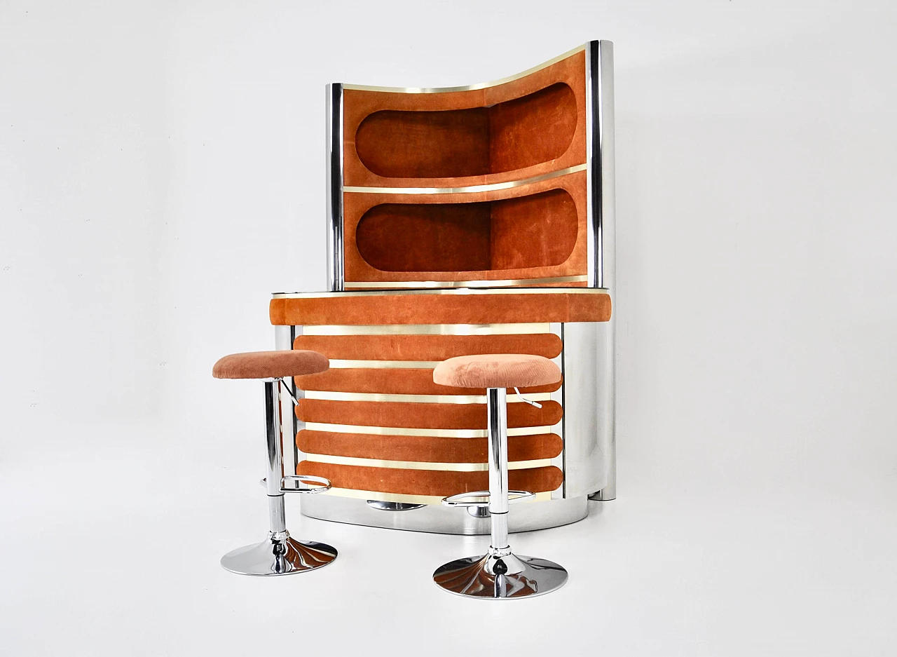 Bar cabinet with pair of stools by Willy Rizzo, 1970s 3