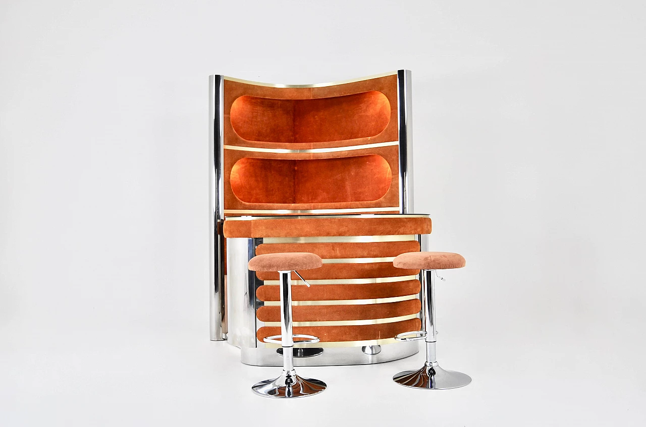 Bar cabinet with pair of stools by Willy Rizzo, 1970s 4
