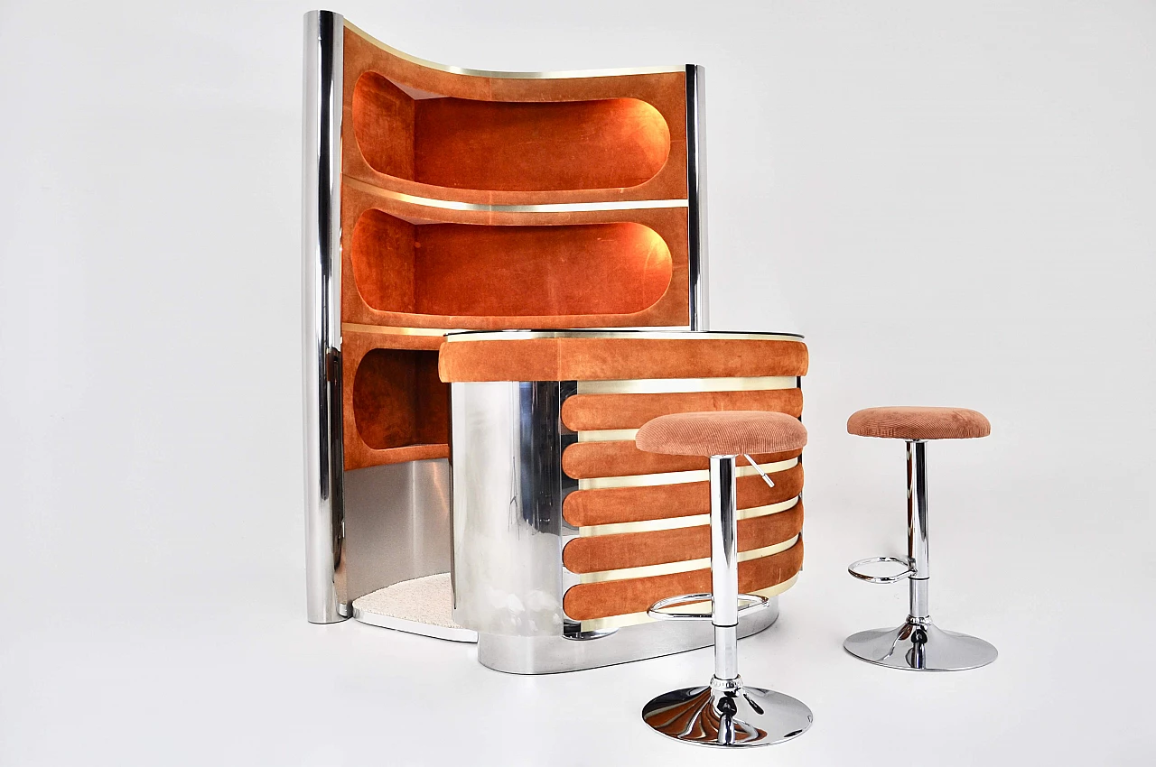 Bar cabinet with pair of stools by Willy Rizzo, 1970s 5