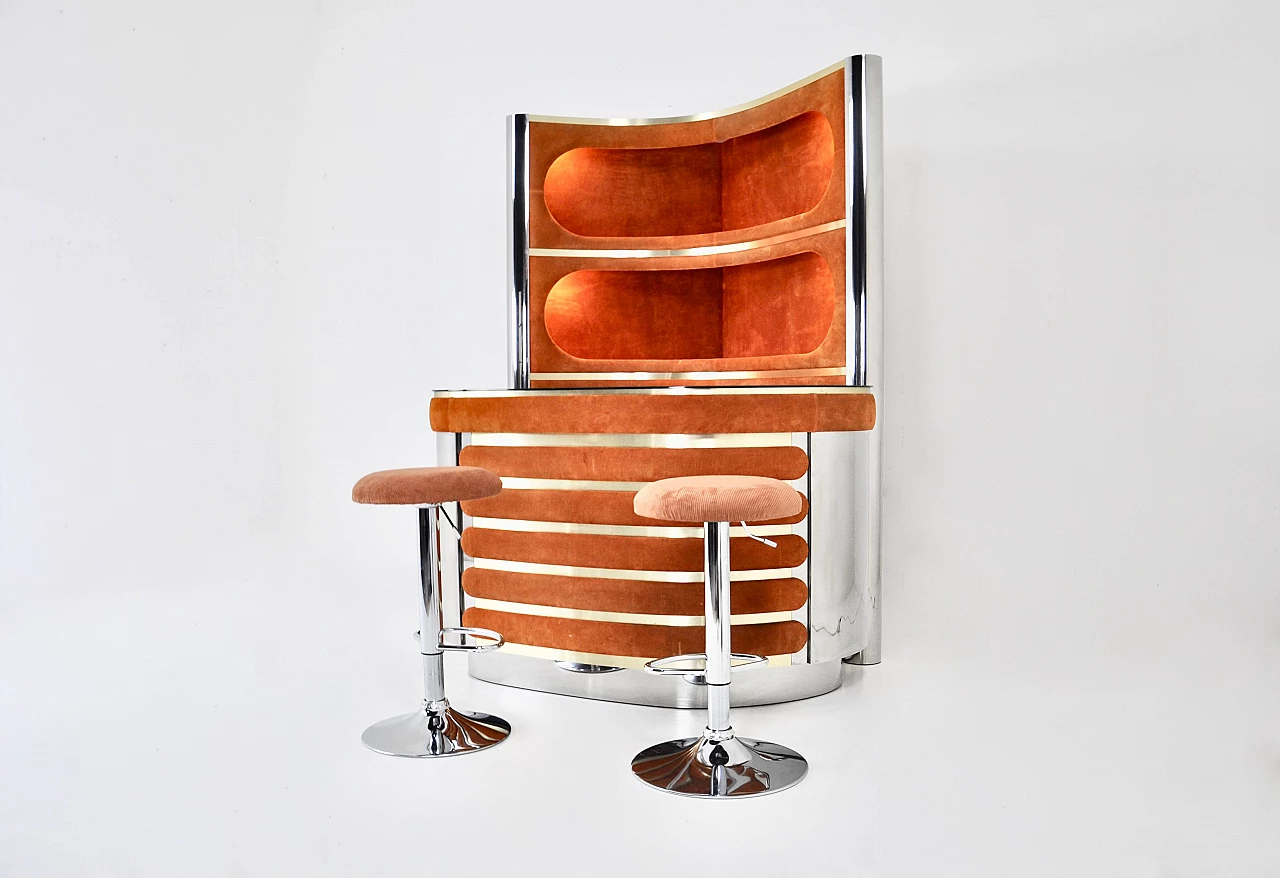 Bar cabinet with pair of stools by Willy Rizzo, 1970s 6