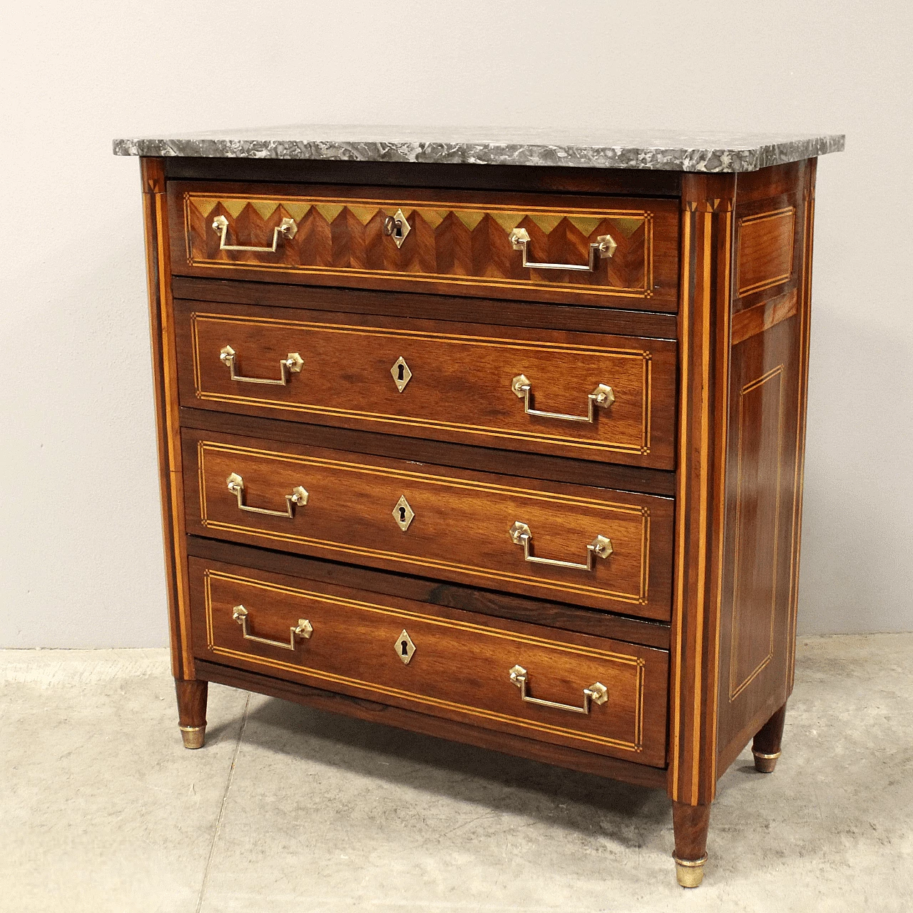 Louis XVI inlaid mahogany and rosewood commode, late 18th century 1