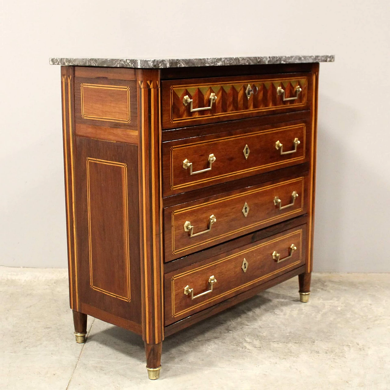 Louis XVI inlaid mahogany and rosewood commode, late 18th century 2