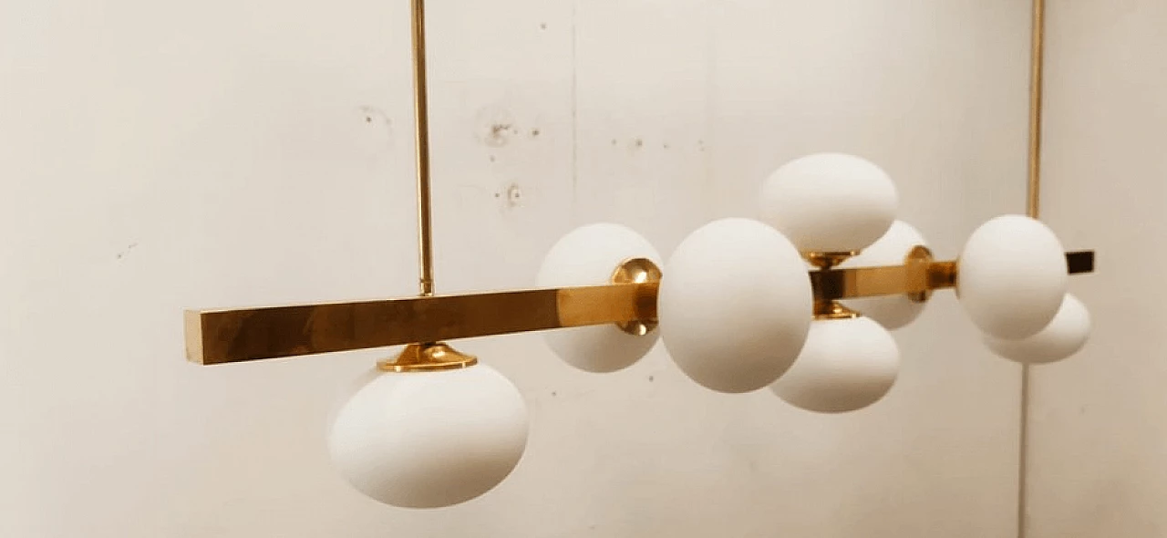 Eight-light brass and glass chandelier, 1970s 1402351