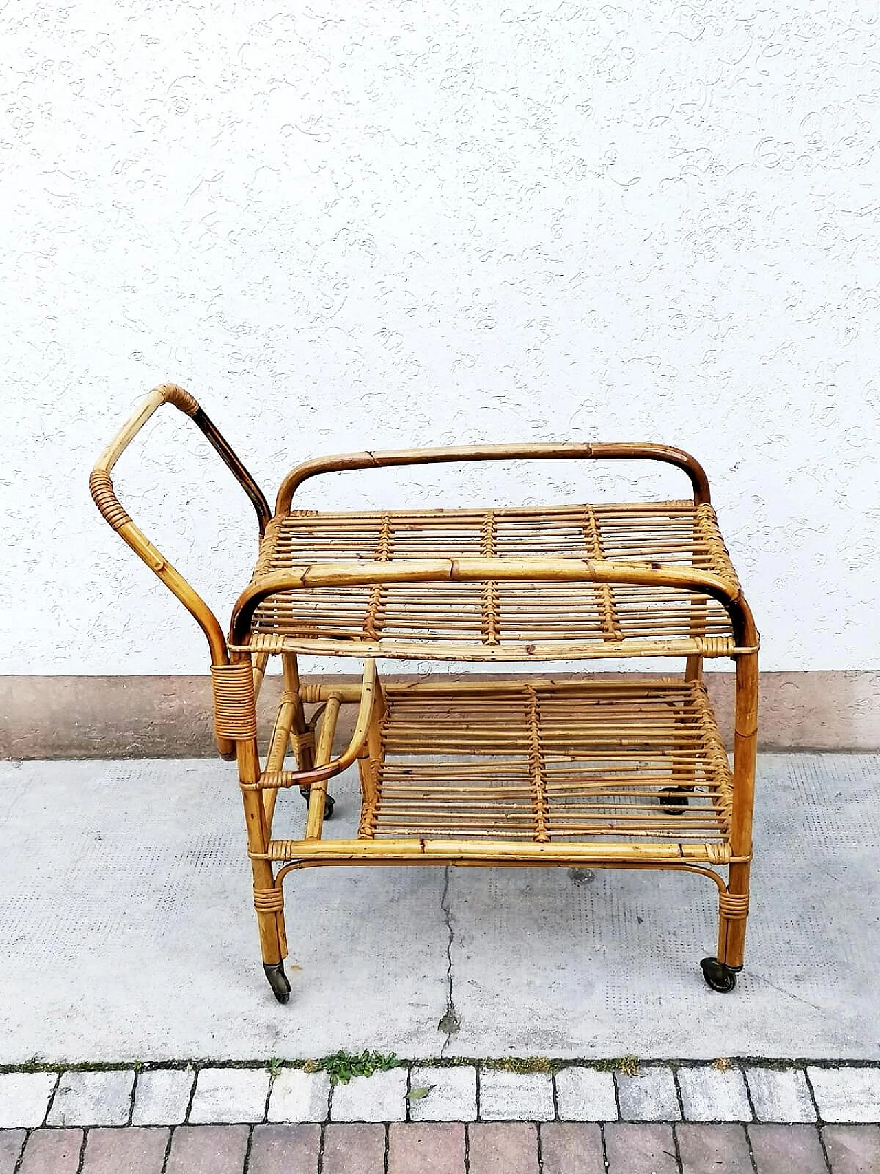Bamboo, malacca and reed bar cart, 1960s 1