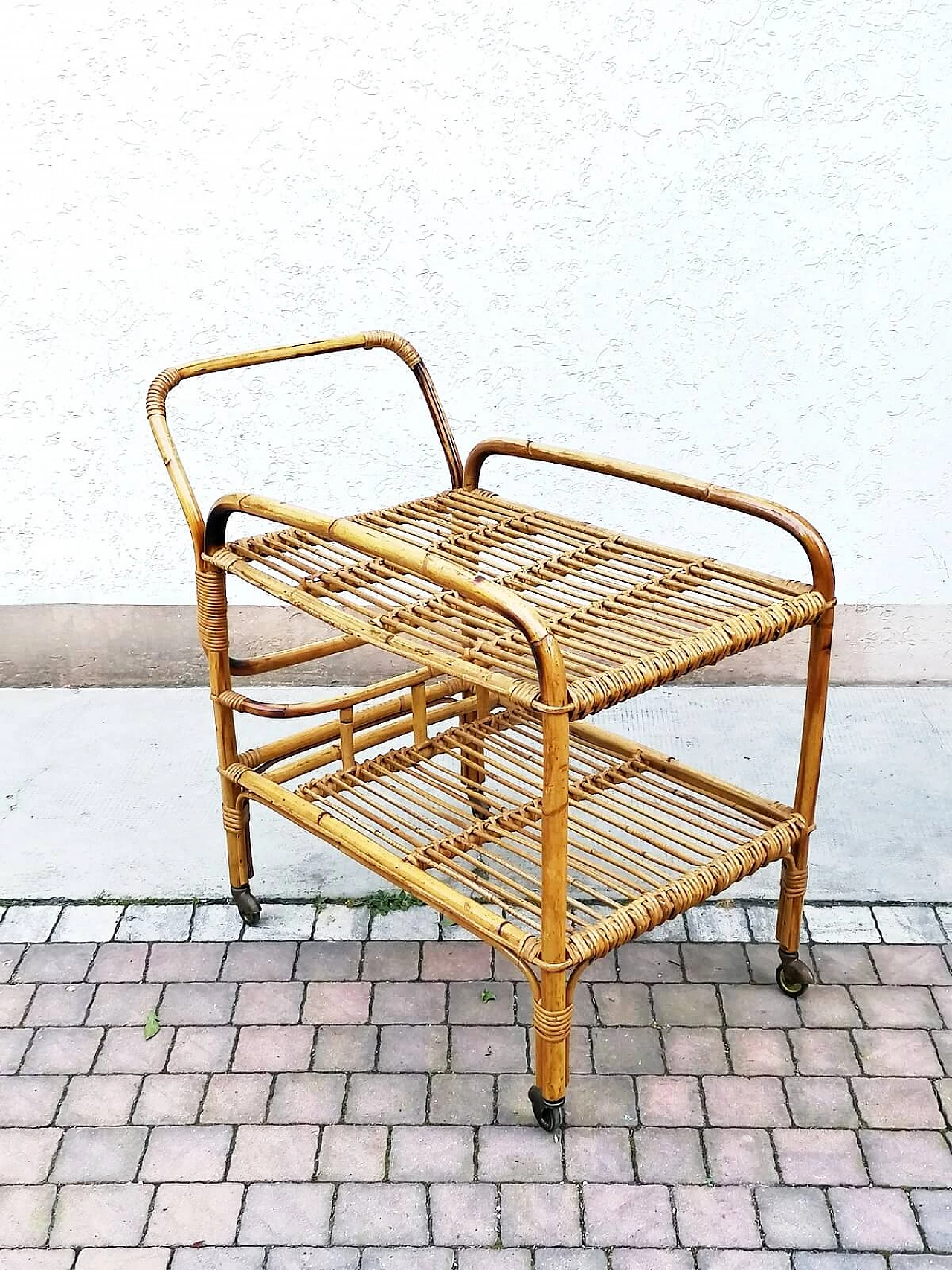 Bamboo, malacca and reed bar cart, 1960s 2