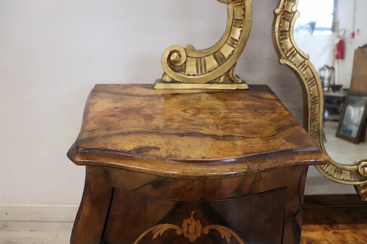 Venetian Louis XV style vanity table in gilded wood and walnut root with inlays 6