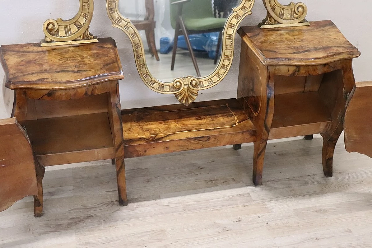 Venetian Louis XV style vanity table in gilded wood and walnut root with inlays 13