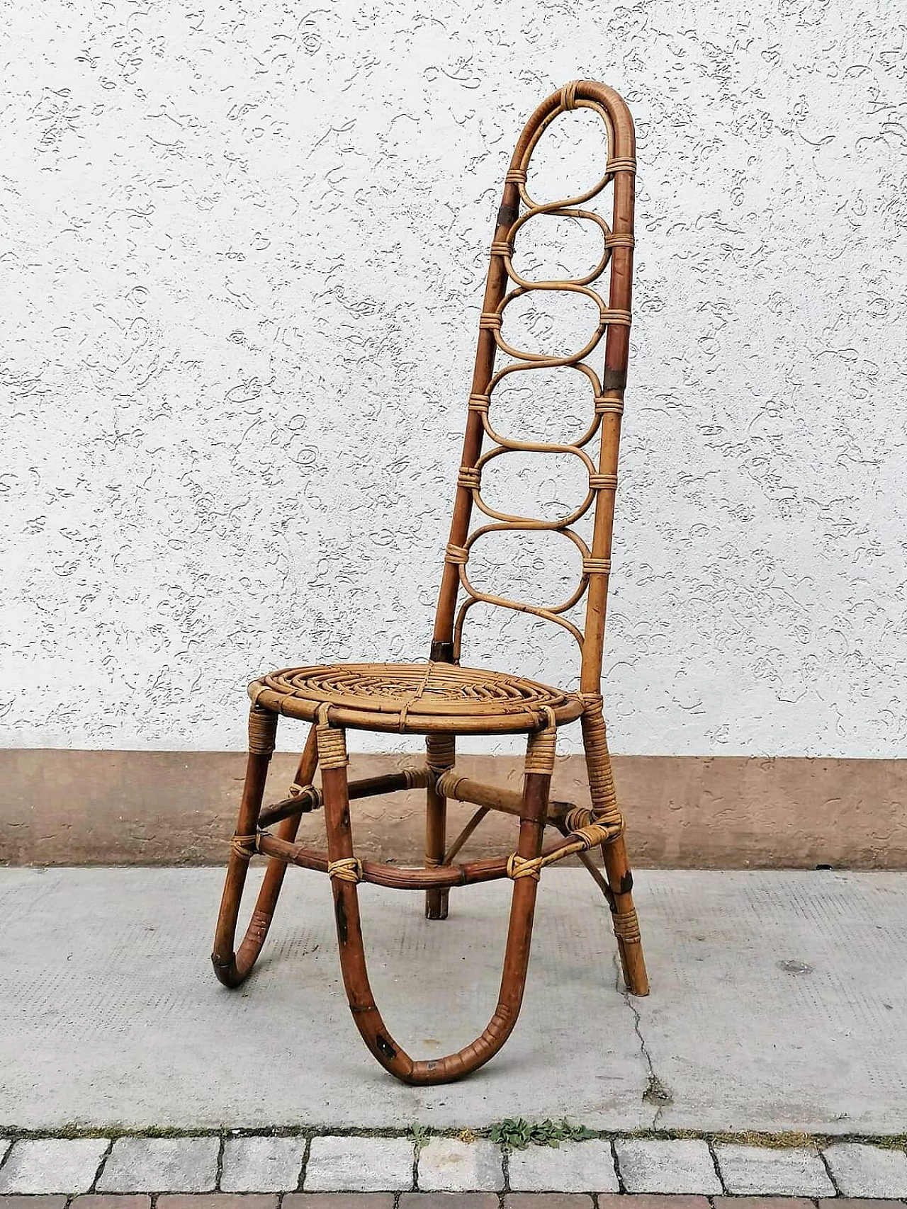 Coppia di sedie in bambù, malacca e giunco, anni '60 3