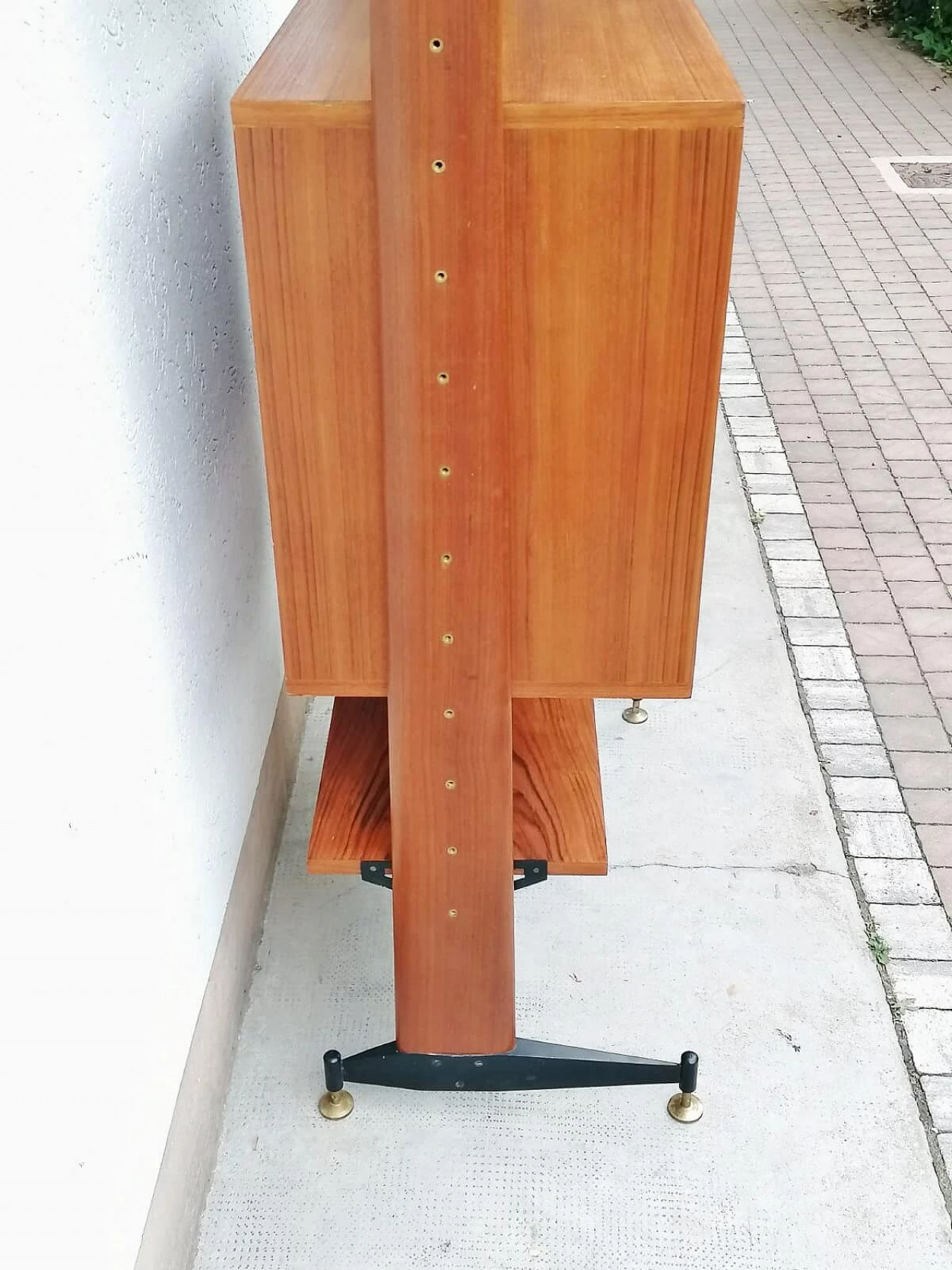 Teak, black varnished metal and brass bookcase, 1960s 4