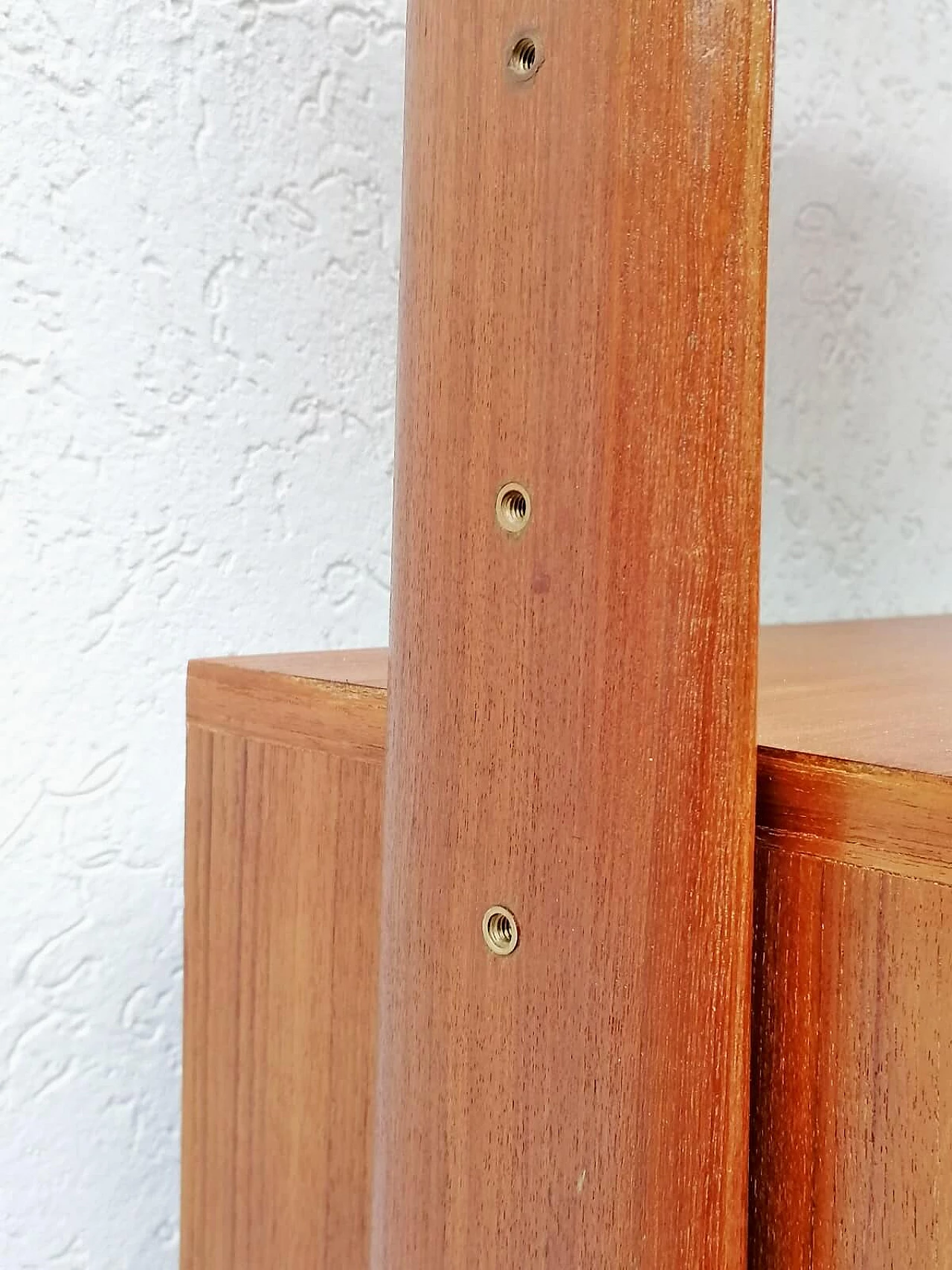 Teak, black varnished metal and brass bookcase, 1960s 9