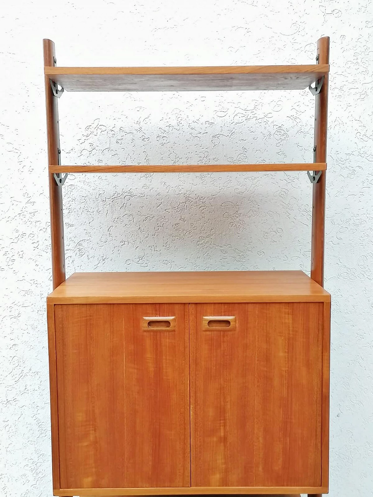 Teak, black varnished metal and brass bookcase, 1960s 12