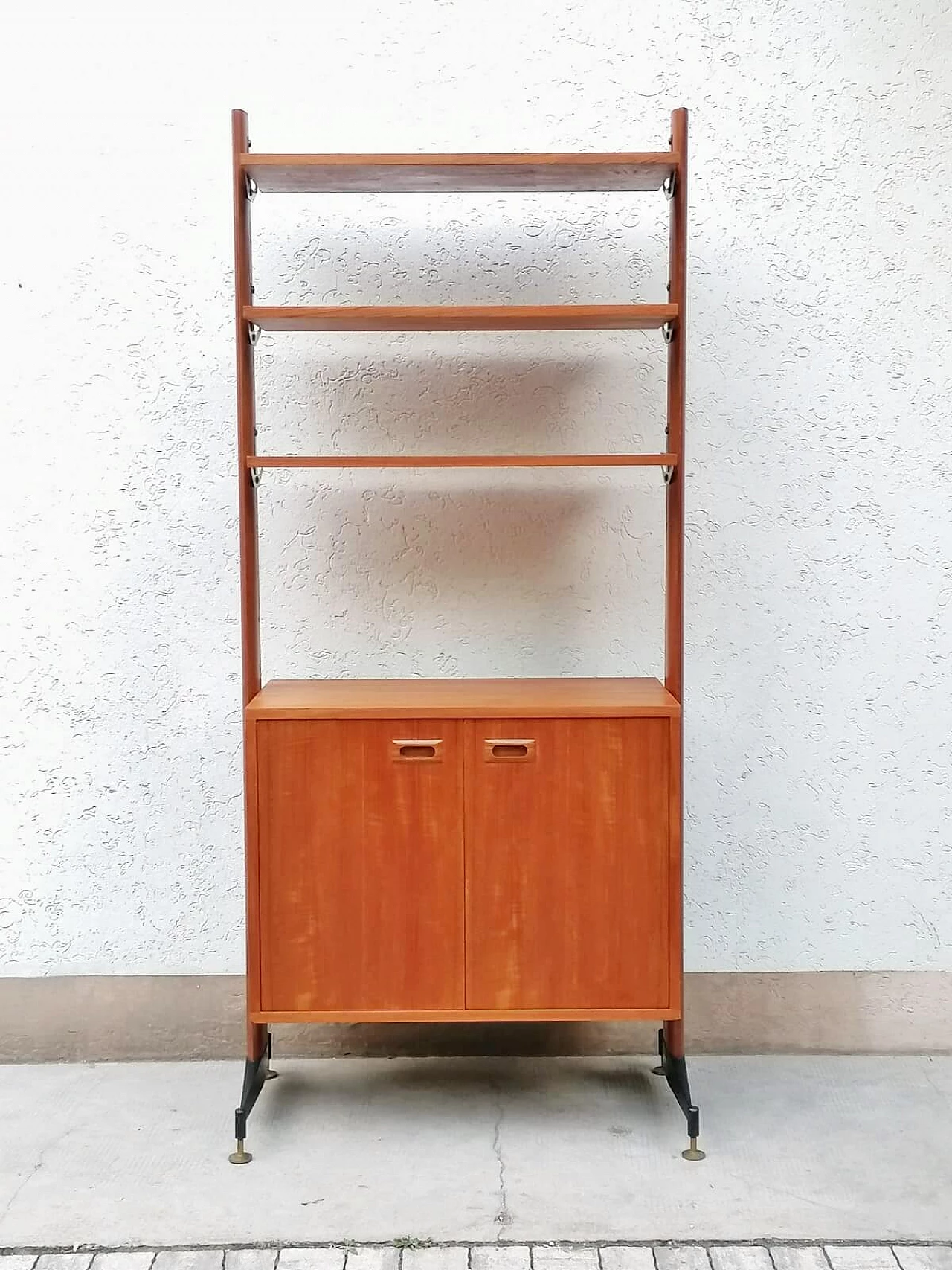 Teak, black varnished metal and brass bookcase, 1960s 13