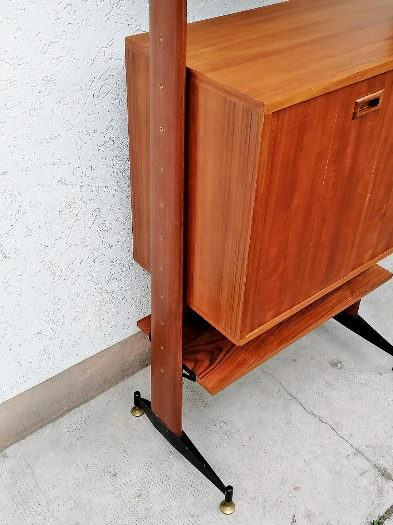 Teak, black varnished metal and brass bookcase, 1960s 15