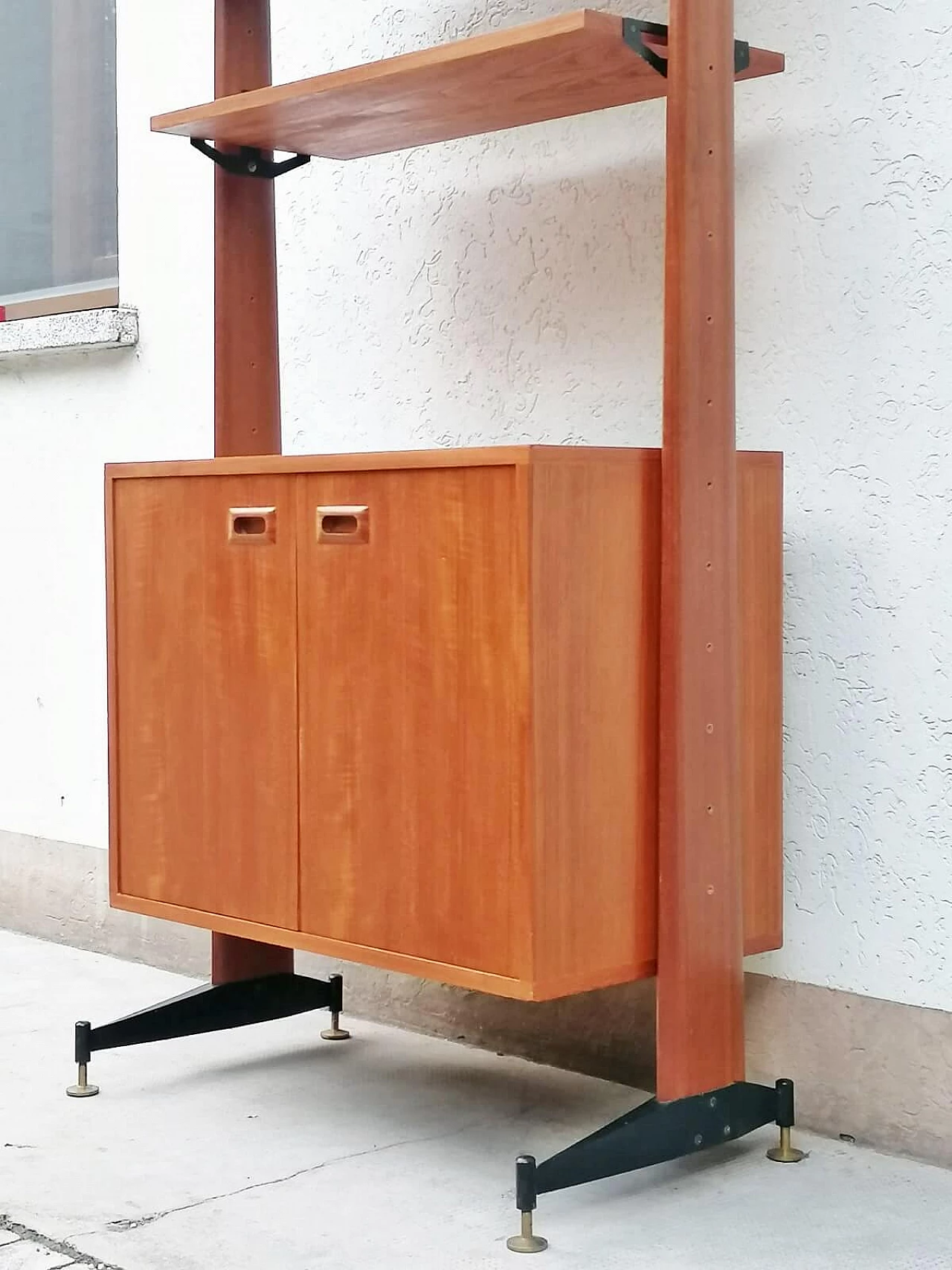 Teak, black varnished metal and brass bookcase, 1960s 19