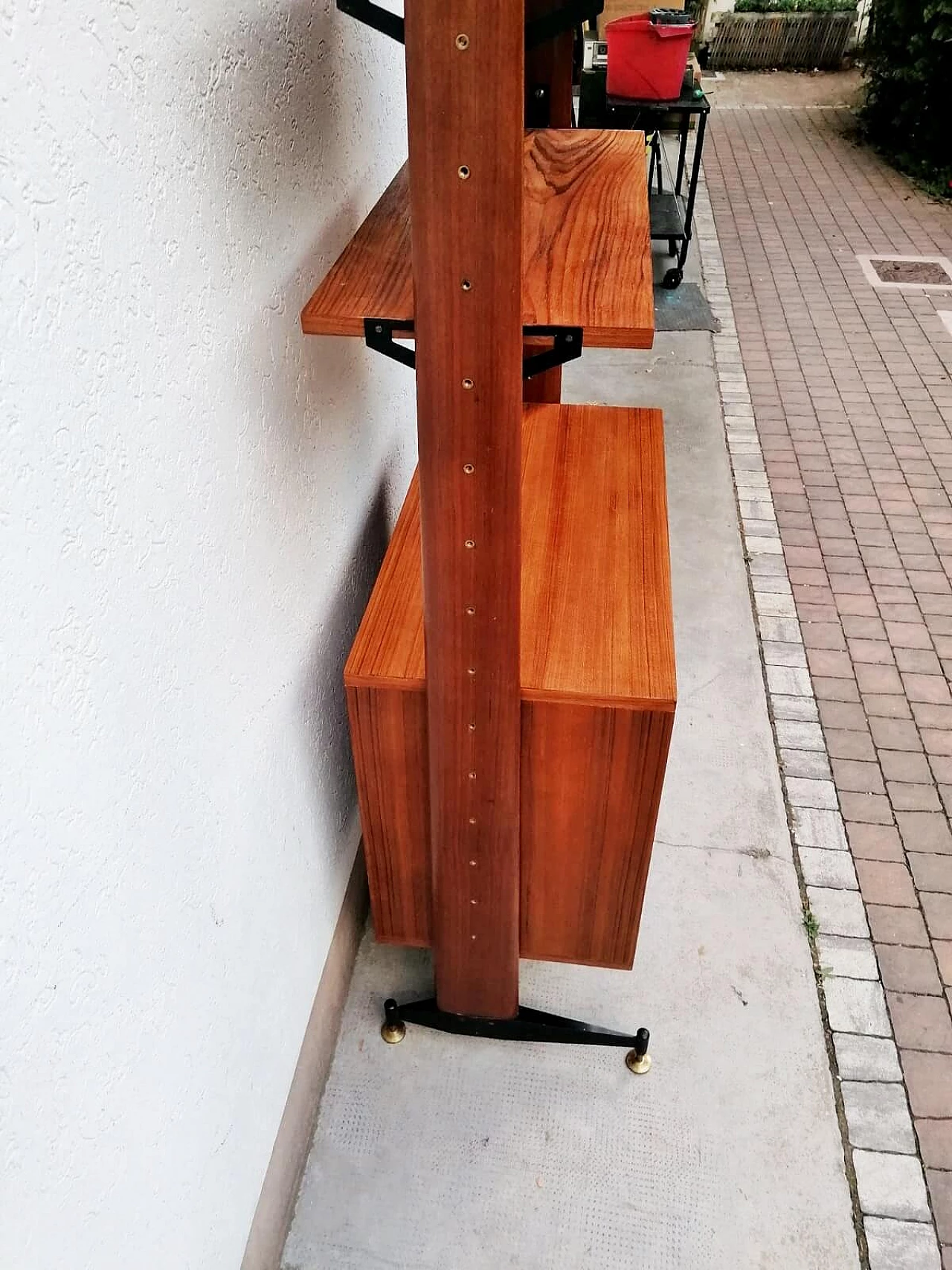 Teak, black varnished metal and brass bookcase, 1960s 25