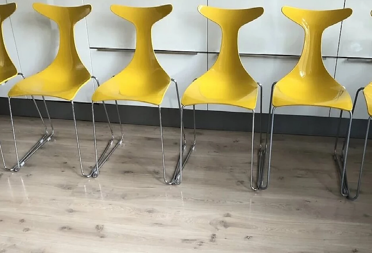 6 Yellow Delfy chairs by Gino Carollo for Ciacci Creaty 7
