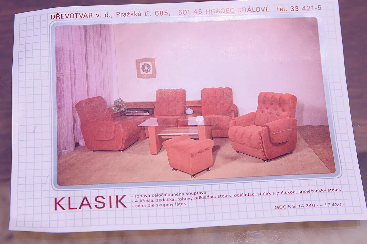 Divano, poltrona, pouf e tavolino cecoslovacchi, anni '70 24