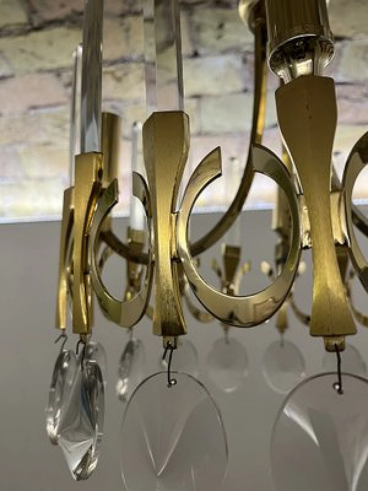 Glass, bronze and brass chandelier by Gaetano Sciolari, 1970s 3