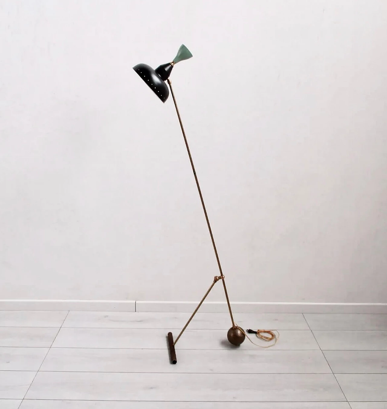 Brass floor lamp with two arms, 1950s 1