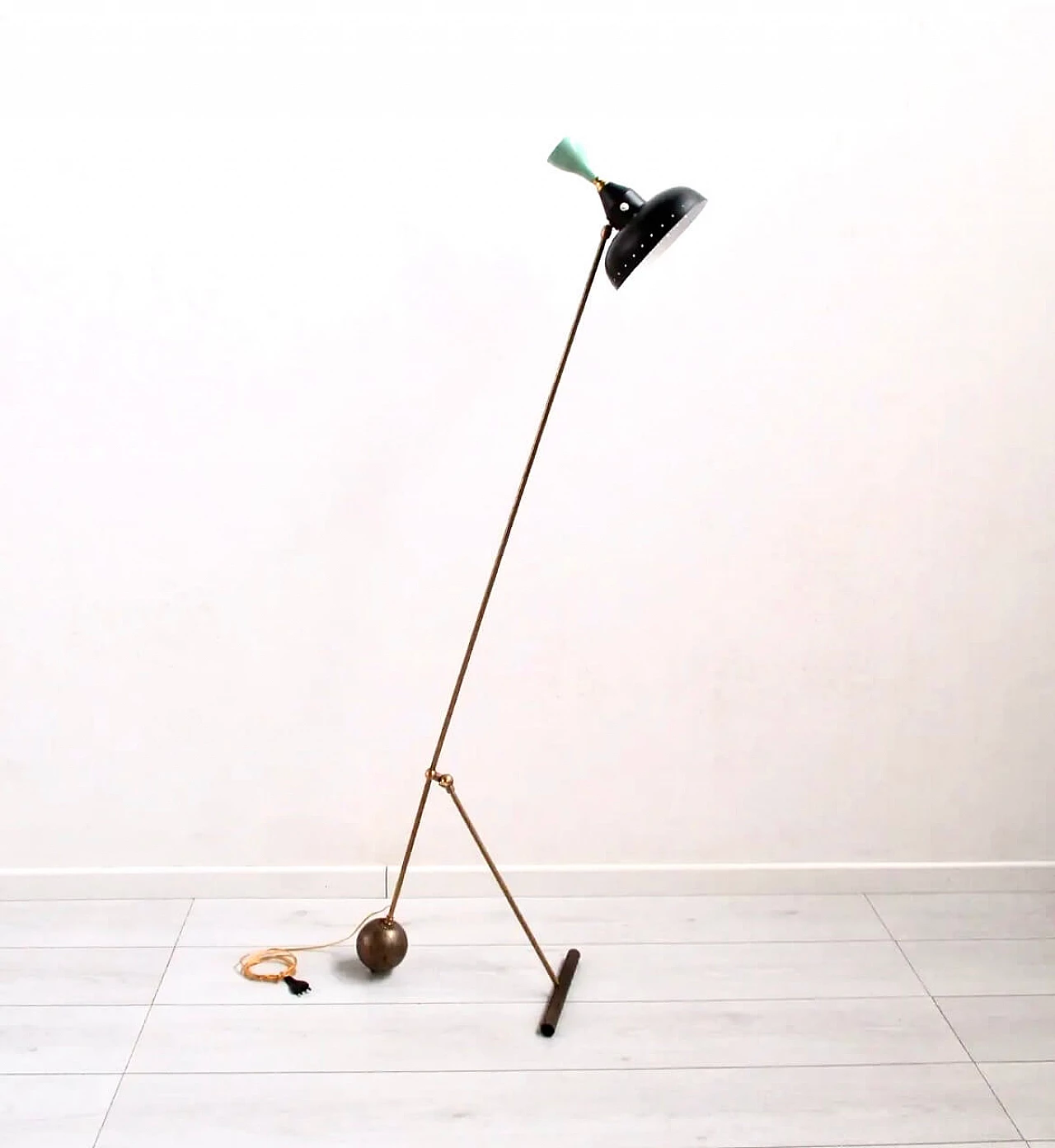 Brass floor lamp with two arms, 1950s 4