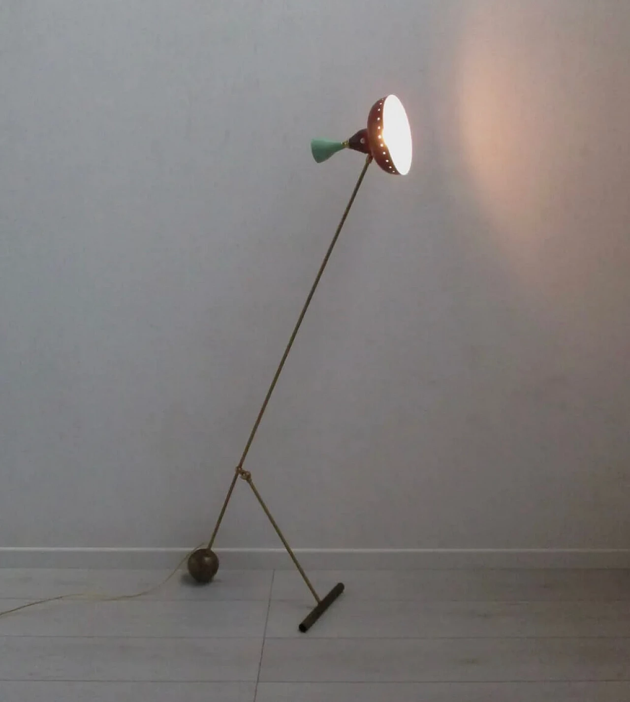 Brass floor lamp with two arms, 1950s 6