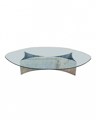 Coffee table with steel base and glass top, 1970s