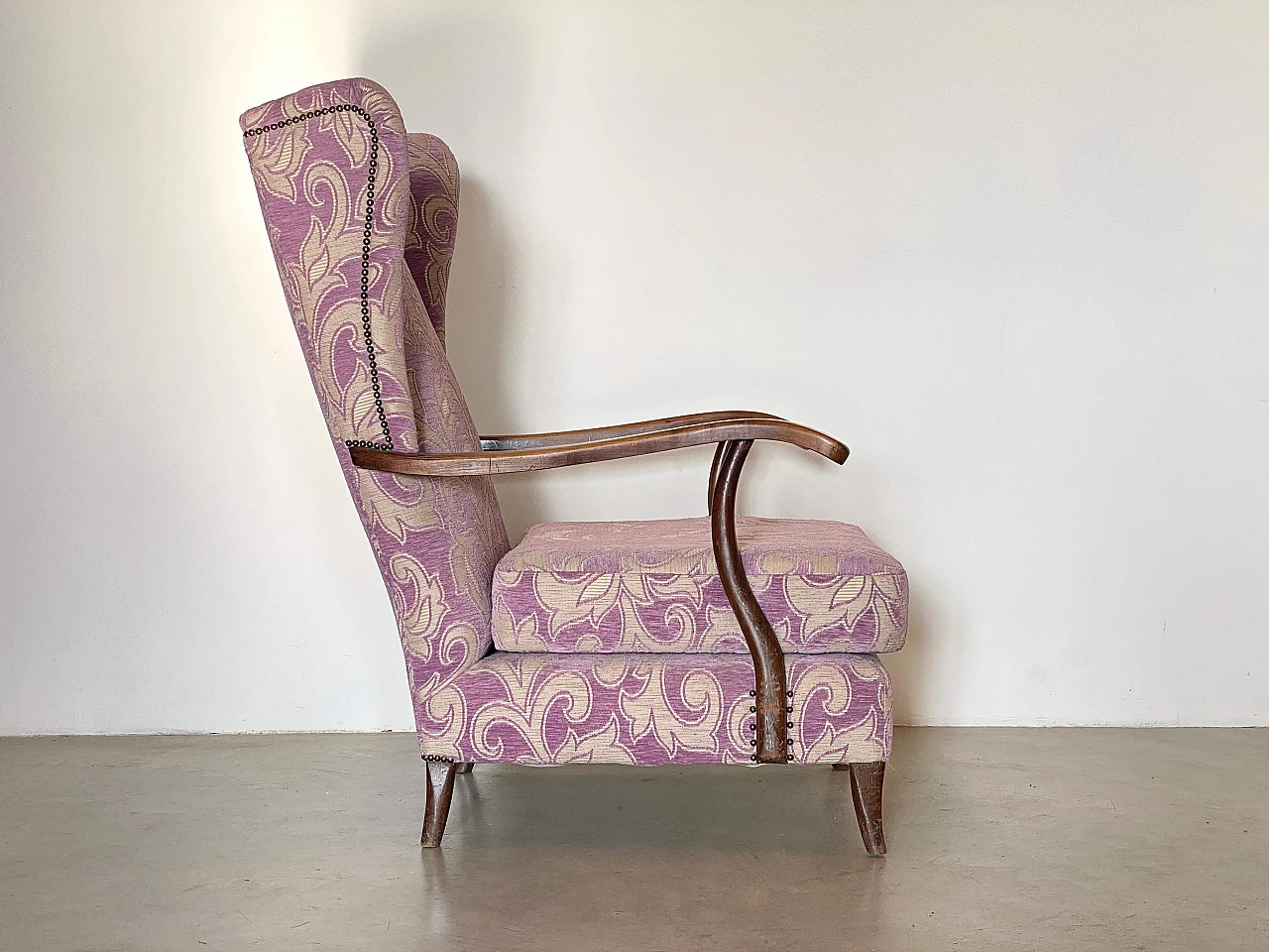 Wood and fabric armchair in the style of Paolo Buffa, 1960s 1