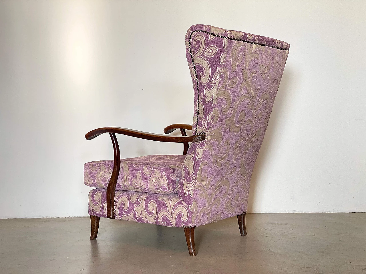 Wood and fabric armchair in the style of Paolo Buffa, 1960s 2