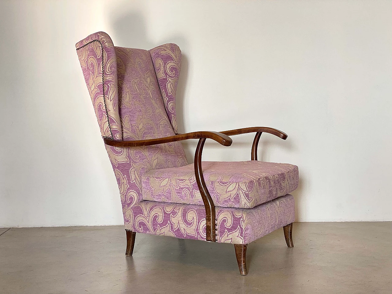 Wood and fabric armchair in the style of Paolo Buffa, 1960s 5