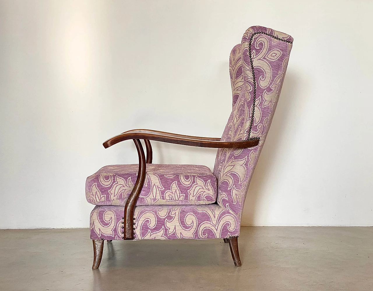 Wood and fabric armchair in the style of Paolo Buffa, 1960s 6