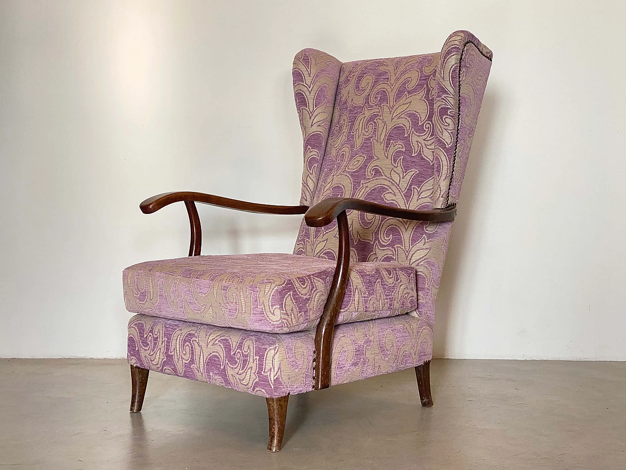 Wood and fabric armchair in the style of Paolo Buffa, 1960s 9