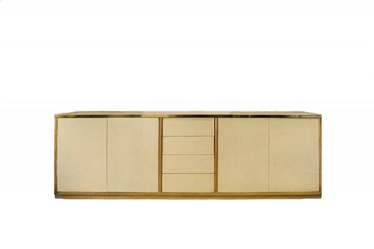 Sideboard in lacquered wood and brass with drawers, 1970s 11